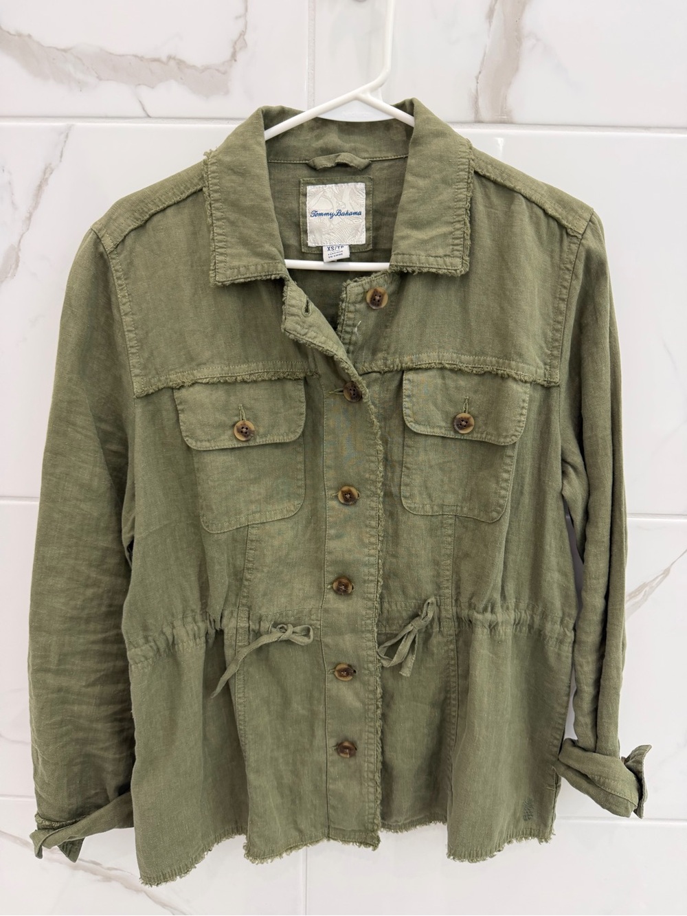 Tommy Bahama Olive Green Utility Jacket with Drawstring Waist